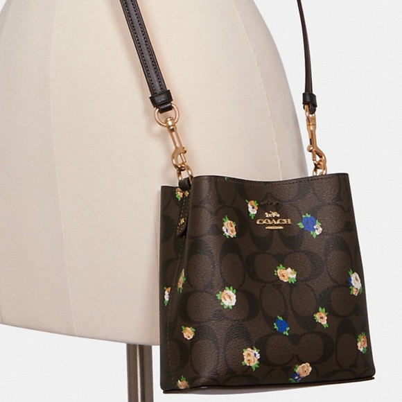 NWT COACH Mini Town Bucket Bag In Signature Canvas With Vintage Mini Rose Set - Picture 4 of 16